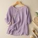 Cotton And Linen Five-Quarter Sleeve Embroidered Button-Up Artistic Retro Shirt For Women, Loose Large-Sized Pure Cotton_ecoleips.com
