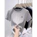 Women's Summer Knitted T-Shirt Short Sleeve Round Neck Embroidered Shoulder Block Base Layer Top_ecoleips.com