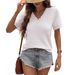 Spring/Summer 2026 Women's V-Neck Casual Waffle Grace Lace Splicing Short Sleeve_ecoleips.com