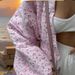 European And American 2026 Women's Models, Autumn And Winter Fashion Strap-on Cotton-padded V-neck Pink Sweet Floral Horn-sleeved Jacket_ecoleips.com