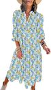 2024 New Casual Loose Long-Sleeve V-Neck Women's Bohemian Floral Flowing A-Line Dress_ecoleips.com
