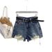 Dark Blue High-Waisted Washed Distressed Denim Shorts Women's Sexy Slimming Wide Leg Hot Pants Summer 2026 Arrival_ecoleips.com