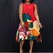 plus Size Women's Casual Fashion Color Block Print Dress round Neck Elegant Clothing_ecoleips.com