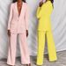 Women's Clothing Elegant Women's Blazer Set With Notched Lapel - Slim Fit Office Wear, Spring/Summer Collection In 8 Colors (Coffee, Rose, White)_ecoleips.com