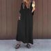 Spring Casual V Neck Dress Washed Cotton Short Sleeved Long Skirt For Women European And American Style Independent Website Fashion_ecoleips.com