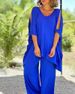 Women's Two-piece Summer Lace-up V-neck Five-sleeve Loose Casual Solid Color Pants Wide-leg Suit_ecoleips.com