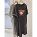 Cute Cartoon Print Summer Sweet Style Casual Oversized Loose Short Sleeved Dress For Women_ecoleips.com