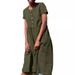 Summer Round-Neck Short-Sleeved Dress With Patchwork Design, Single Row Of Buttons, And Made From Pure Cotton-Linen Fabr_ecoleips.com
