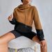Voya Women's Street Loose Fleece Hoodie With Contrasting Color Design, Hooded Hoodie, Long Sleeved Top_ecoleips.com