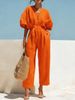 Women's Summer Wide-Leg Jumpsuit With Puff Sleeves, Vacation Wrap Waist Flowy Romper_ecoleips.com