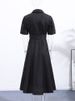 Elegant Belt Women Long Black Dress Full Sleeve Pleated Lapel Waist-Closed Female A Line Dresses 2026 Spring Lady Robes New_ecoleips.com