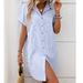 Summer New Arrival Women's Short Sleeve Striped Cotton Linen Dress Mid Length Shirt Fashionable Casual Maxi Dress For Spring Autumn_ecoleips.com