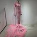 Women's Luxury Rhinestone Mesh Stitching Feather Floor-length Dress Party Dress Stage Performance Clothing_ecoleips.com