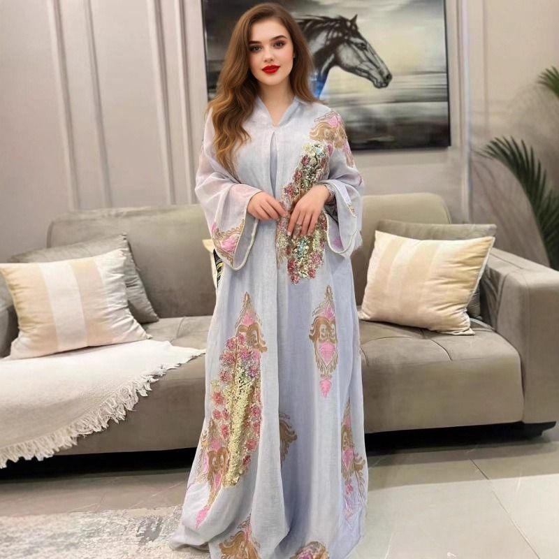 Women's Clothing Modest Abaya Dress Plus Size White Long Sleeved Dress For Women Muslim Style Abaya Thin Long Robe Summer Autumn Clothing For Ladies_ecoleips.com