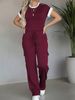 Women's Casual Two Piece Set Spring Summer Crew Neck Short Sleeve Top High Waisted Drawstring Loose Fit Cargo Pants_ecoleips.com