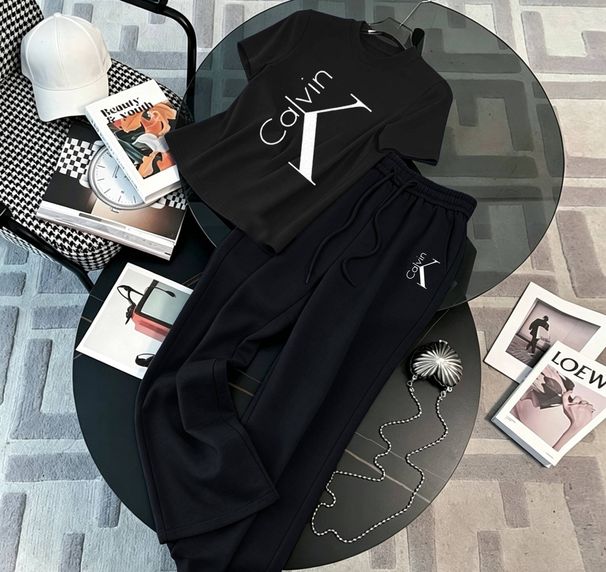Calvink Women's Casual Clothing Set T-Shirt And Wide Leg Pants Mid-Waist Drawstring Straight Leg Trousers Matching Outfit 2026 Style_ecoleips.com