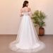 French Style off the Shoulder Wedding Dress Lace Boning Three Dimensional Appliqué Long Train Slimming Effect Women's Clothing_ecoleips.com