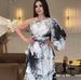 Women's Summer New U Neck Printed Long Sleeved Trumpet Sleeves Fashionable Slim Dress_ecoleips.com
