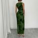 2026 New European And American Cross-Border Sleeveless Slim-Fit Long Dress, Tie-Dye Green Dress For Women, Fashionable,_ecoleips.com