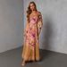 Summer Floral Print Sleeveless Dress For Women, Sexy A-Line High Waist Slit Maxi Dress, Casual Boho Chic Sundress For Beach Party Vacation_ecoleips.com
