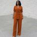Women's Belted Wide Leg Pants Suit European American Style Spring New Commuter Office Clothing Set_ecoleips.com