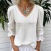 2026 Spring New Cross-Border European And American V-Neck Hollow Casual Mid-Sleeve Blouse Women's Shirt_ecoleips.com