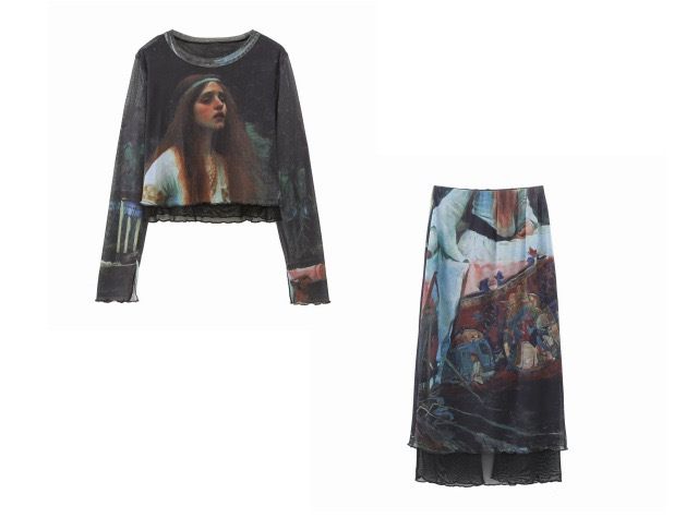 Women's Clothing Elastic Silk Screen Printing Bottoming Shirt Long Sleeved Top Mesh Skirt Suit_ecoleips.com