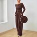 Women's Clothing Women's Autumn Winter Fashion Two-Piece Suit Solid Color Long Sleeve Top With Wide Leg Trousers Casual Style Clothing Set_ecoleips.com