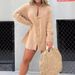 Women's Crepe Fabric Two Piece Set Long Sleeved Shirt High Waisted Shorts Fashionable Casual Outfit New Arrival_ecoleips.com