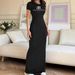 Elegant Casual Long Dress Slim Fit Round Neck Short Sleeve Women's Spring Summer Clothing_ecoleips.com