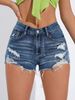Women's Clothing High Elastic Hole Cut Blue High Waist Women's Denim Shorts_ecoleips.com