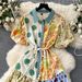 French Style Niche Contrast Color Stitching Fashionable Puff Sleeves Loose Big Swing Long Design Polka Dot Dress Dress_ecoleips.com