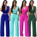 Women's Clothing Sexy Women's Clothing With Pockets For High Waist V Neck Wide Leg Pants Irregular Jumpsuit With Belt_ecoleips.com