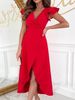 Women's Clothing Spring And Summer V Neck Lotus Sleeve Solid Color Dress_ecoleips.com