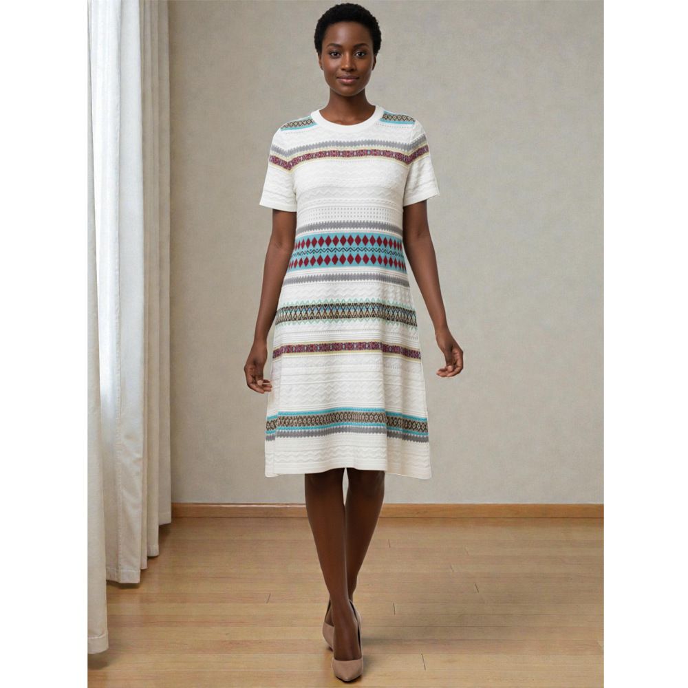 Bohemian Style Women's Short Sleeve Dress Geometric Pattern Slim Fit Summer Wear New Arrival Foreign Trade Knitted Clothing_ecoleips.com