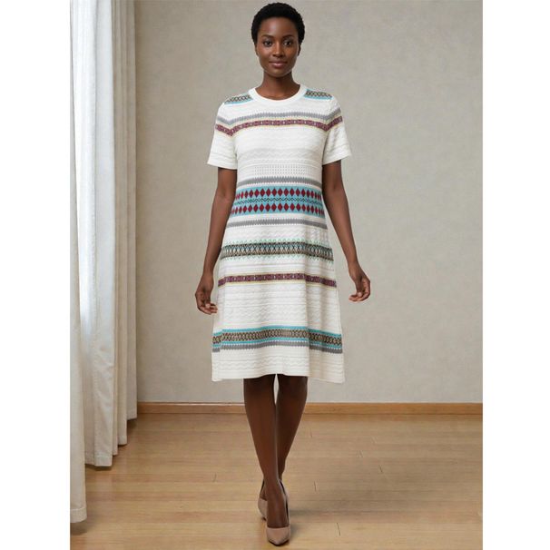 Bohemian Style Women's Short Sleeve Dress Geometric Pattern Slim Fit Summer Wear New Arrival Foreign Trade Knitted Clothing_ecoleips.com