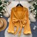 Women's French Style Bow Tie Blouse - Elegant Loose Fit Long Sleeve Shirt For Office & Casual Wear_ecoleips.com