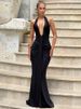 Mozision Deep V Neck Draped Ruched Sexy Maxi Dress Women Summer Fashion Halter Sleeveless Backless Club Party Long Dress Elegant_ecoleips.com