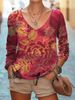 Women's Clothing Casual V Neck Long Sleeve Regular Pullover Digital Printing Tops T Shirt_ecoleips.com