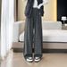 Aria Basics 2025 New Straight-Leg Floor-Length Wide-Leg Korean Fashion Versatile Lazy Style High-Waisted Drawstring Leopard Print_ecoleips.com