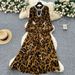 Women's Clothing High End Leopard Print Puff Sleeve Dress For Women Summer Belt Slim Diamond Design Hot Girl Long Skirt_ecoleips.com