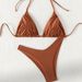 Women's Sexy High Leg Bikini Set European And American Style Solid Color Two Piece Swimsuit With Straps And Halter Neck 2024_ecoleips.com