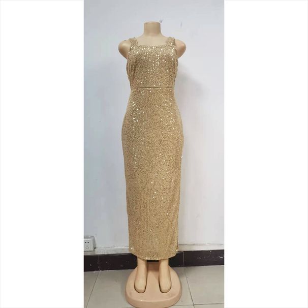 Women's Clothing Spring/Summer Gold Slit Sequined Long Dress For Women Sexy Party Wear Fashion For Formal & Casual For Women_ecoleips.com