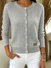Light Grey Cable Pit Rib Knit Cardigan, Loose Lightweight Breathable Soft Skin-touch Button Long Sleeve Jacket_ecoleips.com