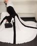 Women's Clothing Round Neck Contrast Color Chiffon Polka Dot Trumpet Sleeve Long Temperament Elegant Dress_ecoleips.com