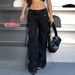 Women's Clothing New Hot Girl Low Waist High Street Pocket Ribbon Stitching Straight Black Woven Pants Workwear Casual Pants_ecoleips.com