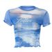 Cherry Cake Blue Puff Sleeve T-Shirt Round Neck Women's Trendy Summer Ruffled Crop Top Sweet And Trendy_ecoleips.com