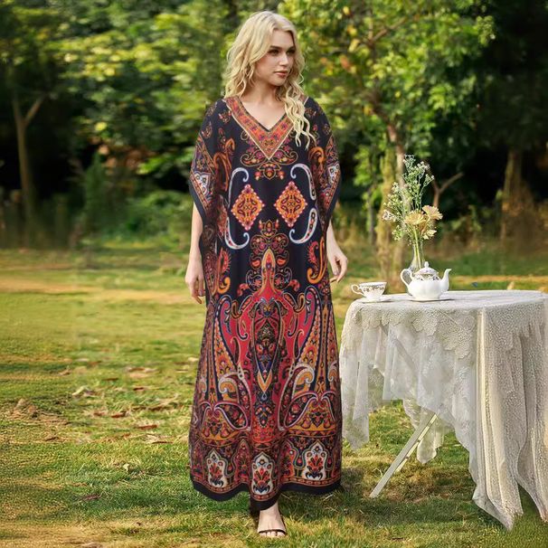 European And American Spring/summer Women's Ethnic Dress, Middle Eastern Plus-size Loose-fitting Split Long Robe,_ecoleips.com