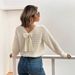 Women's Clothing Butterfly Knot Back Detail Casual Long Sleeve Sweater - Soft Beige, Relaxed Fit, Breathable Polyester Blend, Versatile Streetwear_ecoleips.com