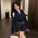 Elegant Mature Style Off-shoulder Long-sleeve Shirt For Women, Autumn Design With Stylish Belt To Cinch The Waist And_ecoleips.com
